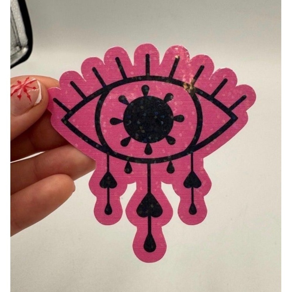 Pink Evil Eye Glitter Sticker Boho Die Cut Vinyl Decal Heart Teardrop Design